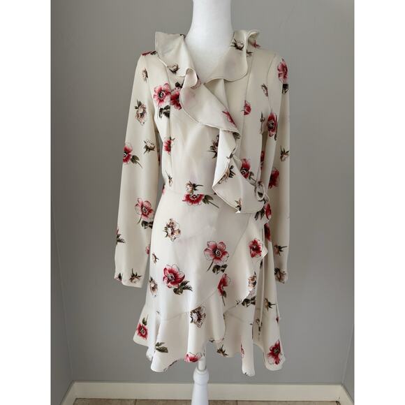 Free People Wrap Dress Womens Small Cream Floral Fairy Made In USA Label Ruffled - Picture 1 of 8